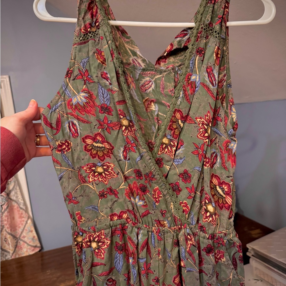 Angie Green and Red Floral Pattern Jumpsuit